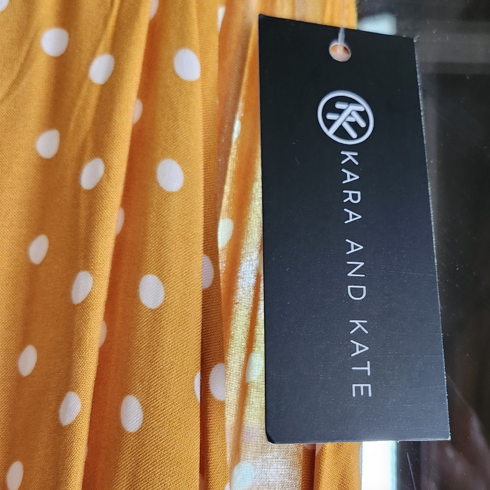 Charming mustard yellow & wh polka dot summer/fall dress! KARA & KATE. Sz L NWT - Picture 2 of 6